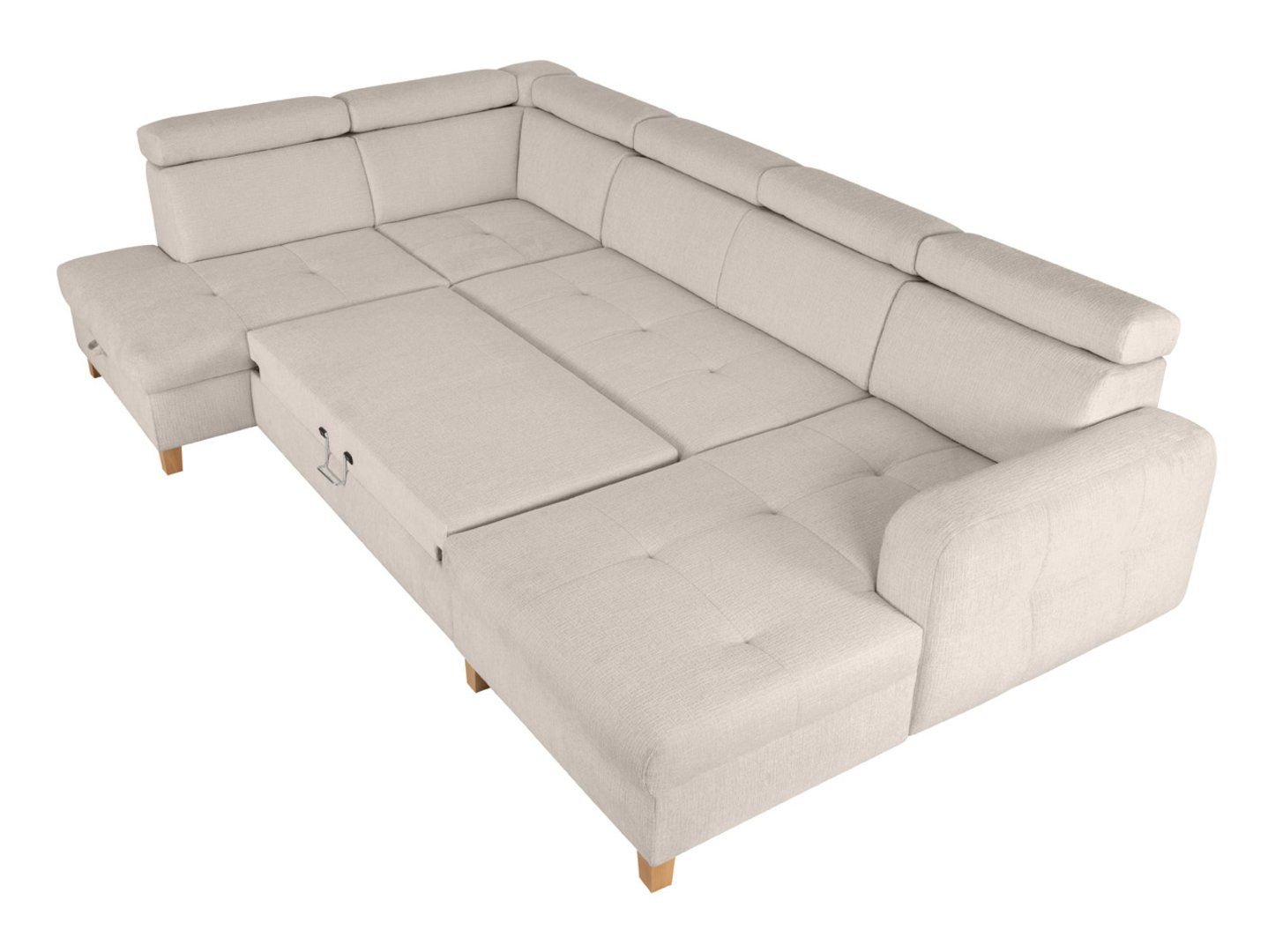 Left U-shaped corner sofa SARAGOSSA, foldable, chenille, beige - Image 6