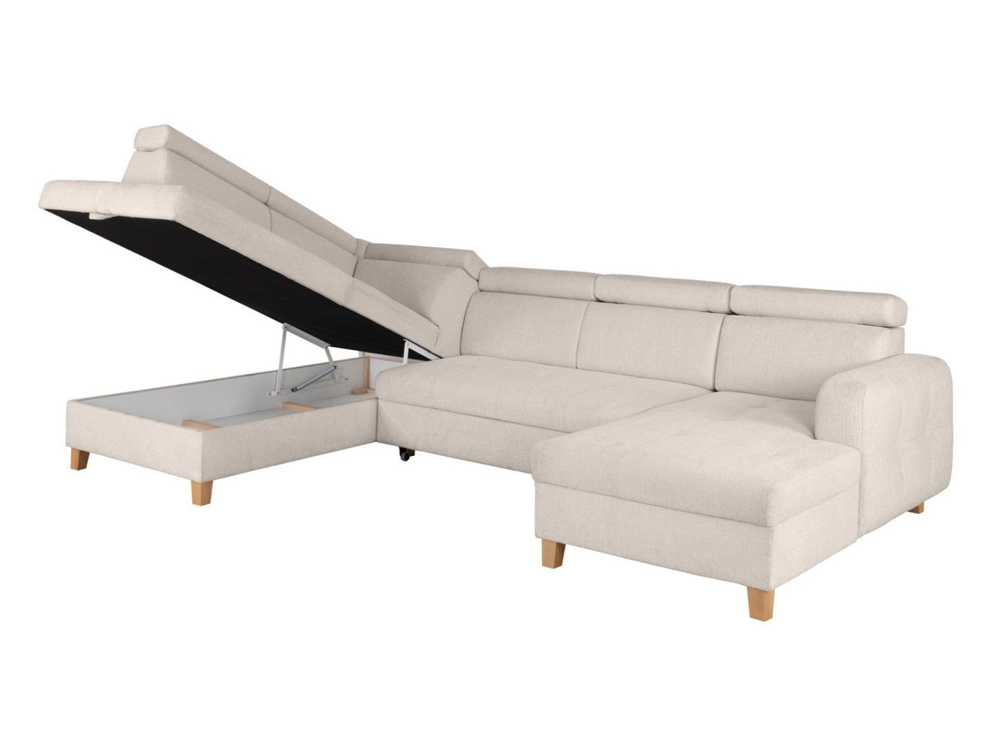 Left U-shaped corner sofa SARAGOSSA, foldable, chenille, beige