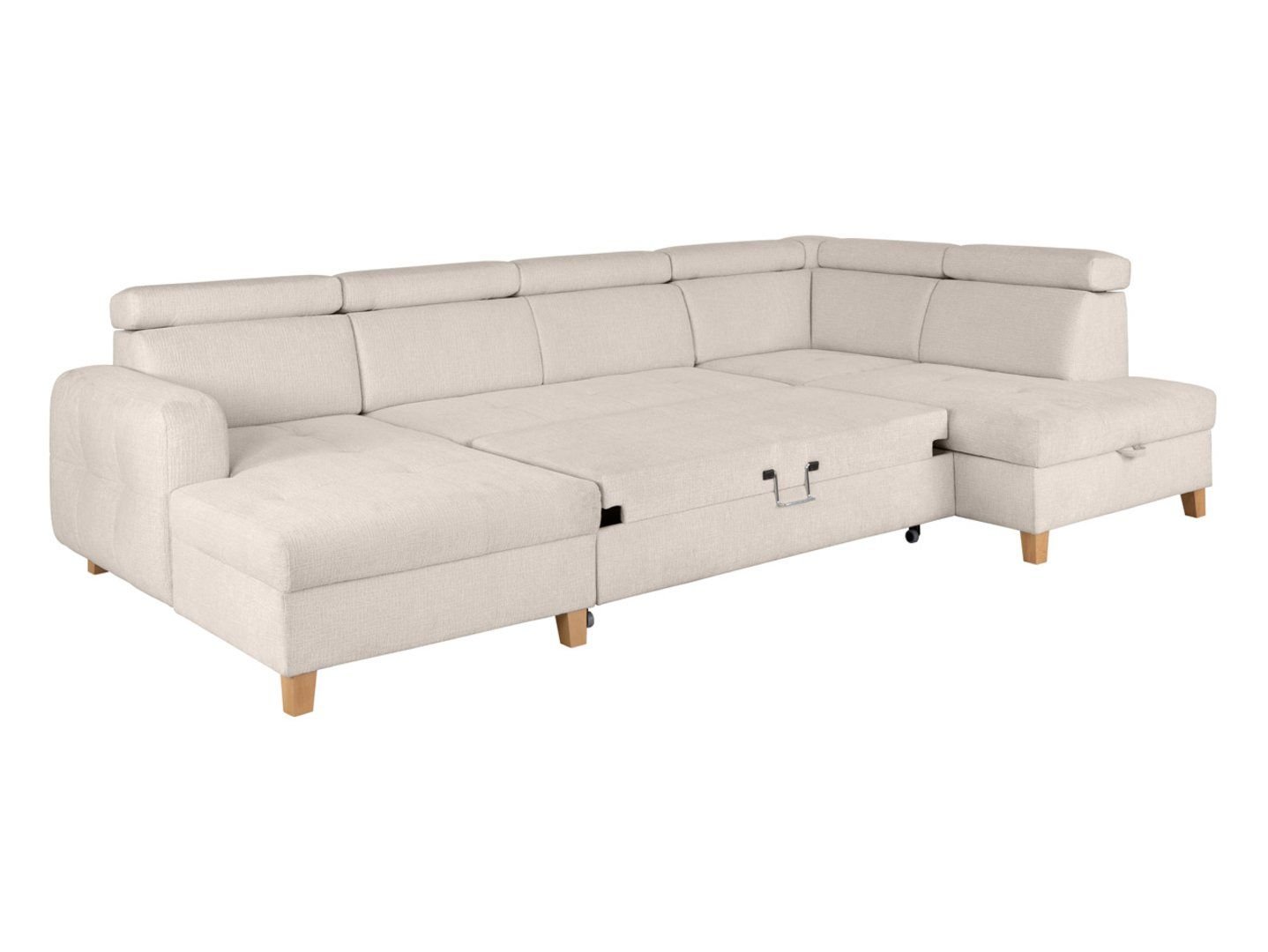 U-shaped corner sofa, right side, extendable, chenille, beige, SARAGOSSA - Image 2