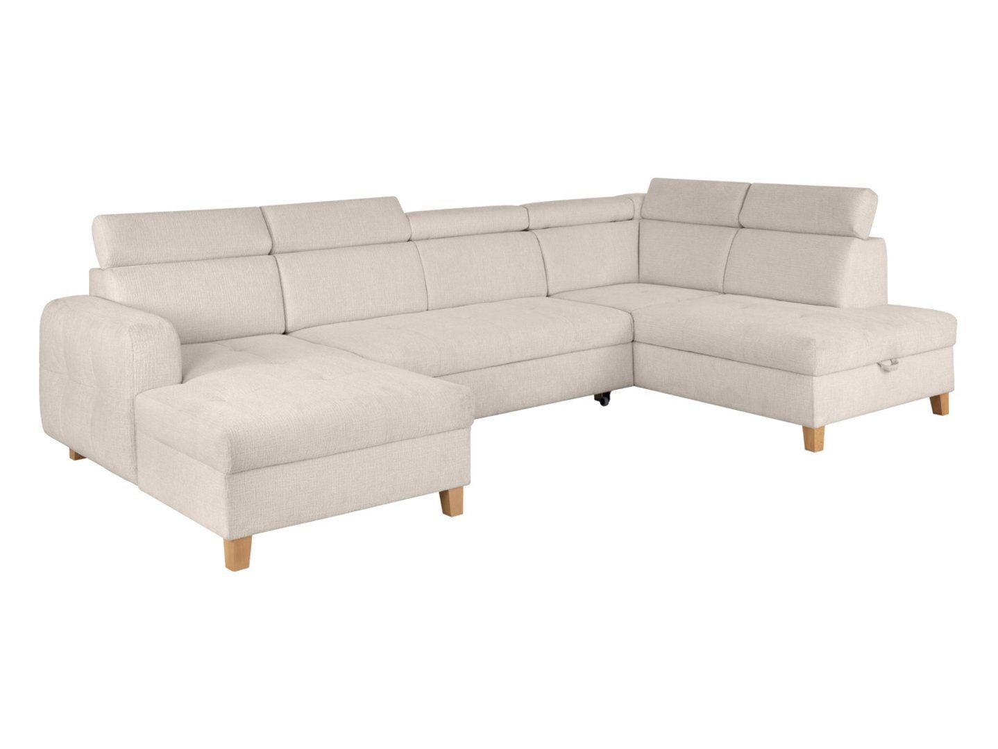 U-shaped corner sofa, right side, extendable, chenille, beige, SARAGOSSA - Image 3