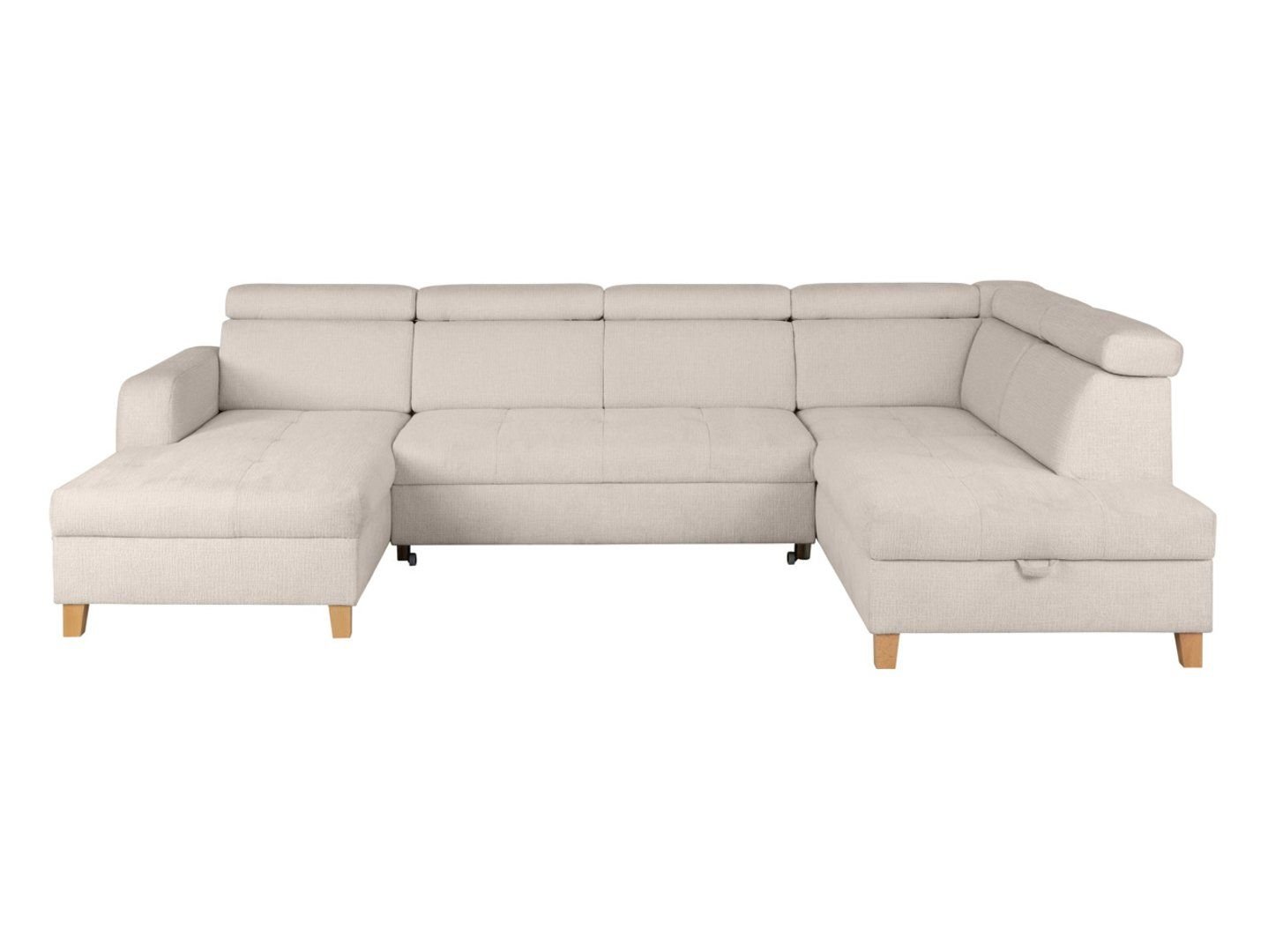 U-shaped corner sofa, right side, extendable, chenille, beige, SARAGOSSA - Image 5