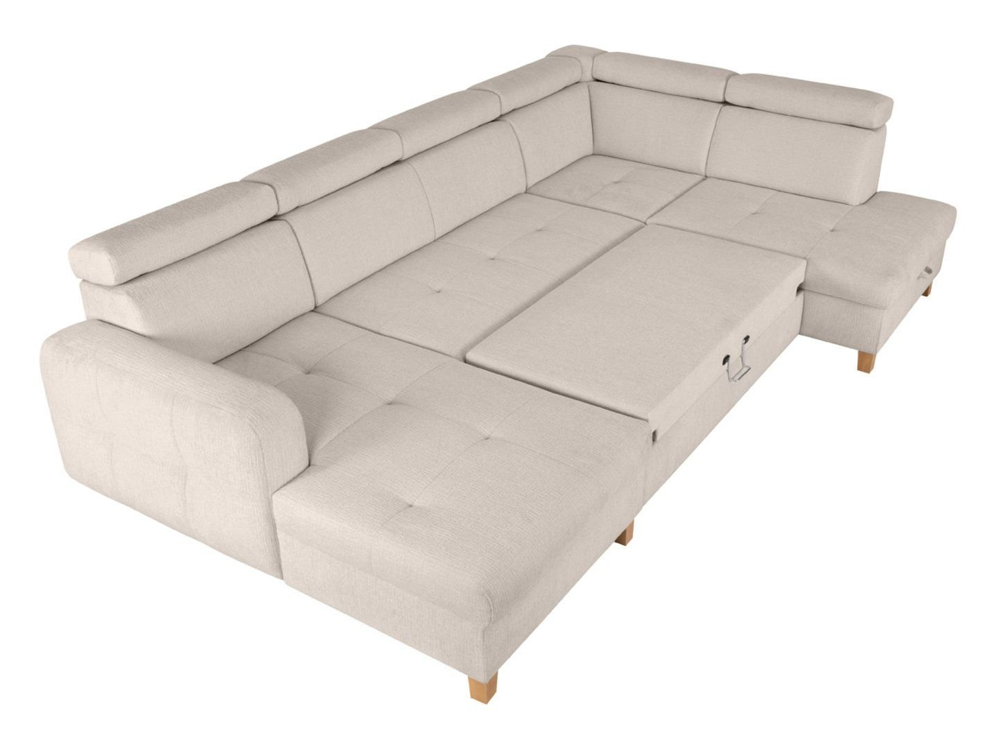 U-shaped corner sofa, right side, extendable, chenille, beige, SARAGOSSA - Image 6