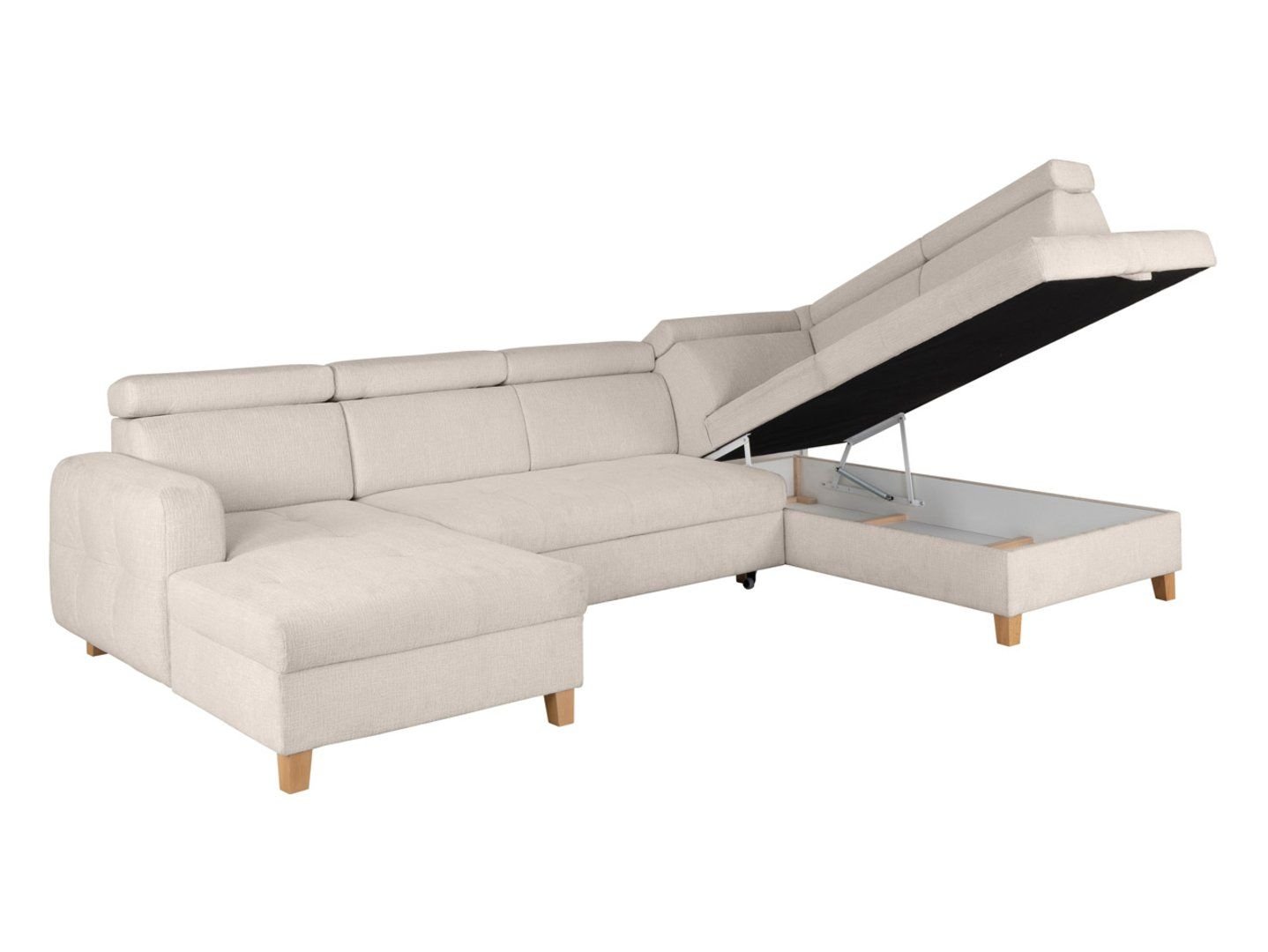 U-shaped corner sofa, right side, extendable, chenille, beige, SARAGOSSA