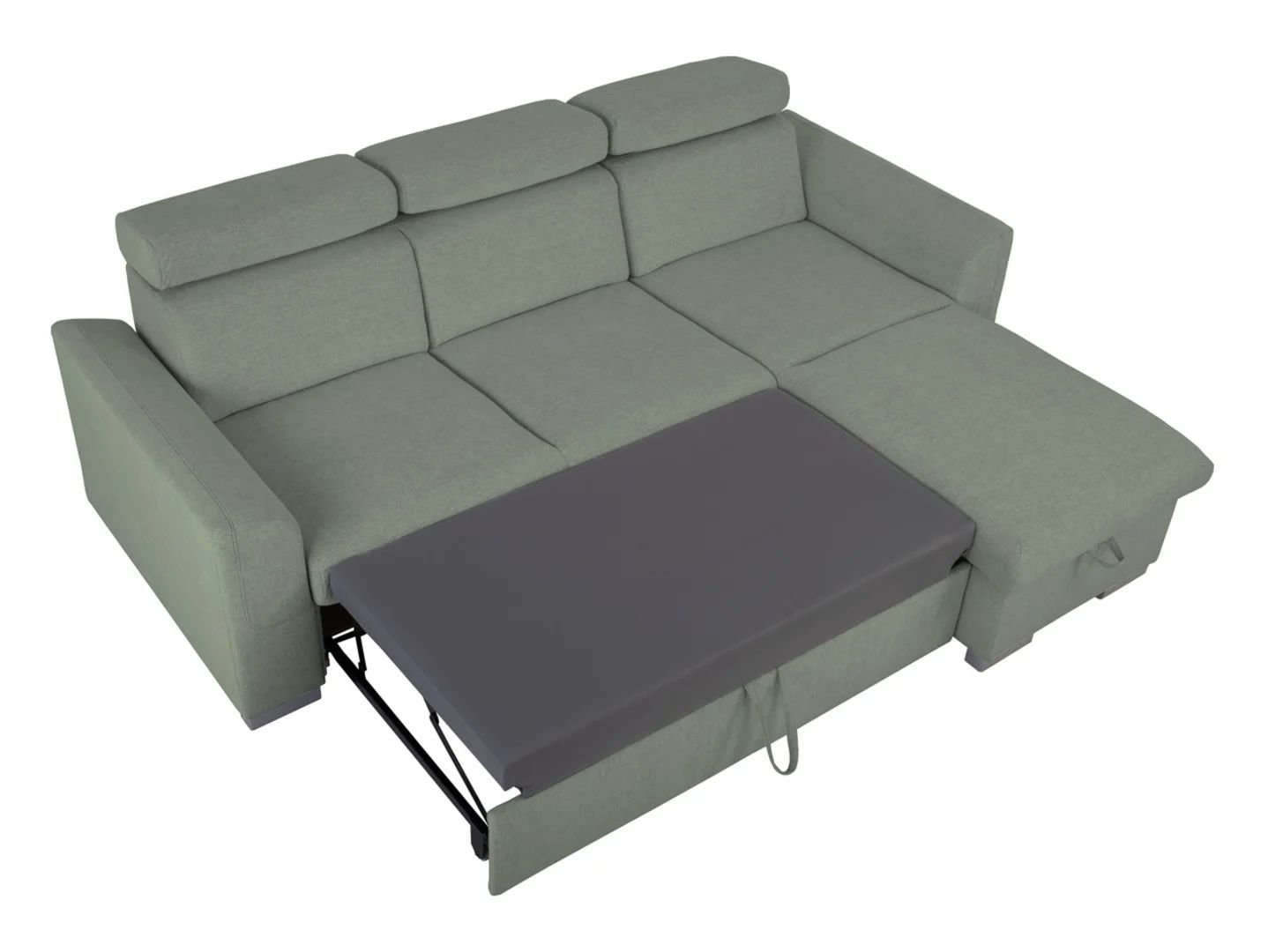Evia universal corner sofa with sleeping function, container and adjustable headrests, green - Image 2