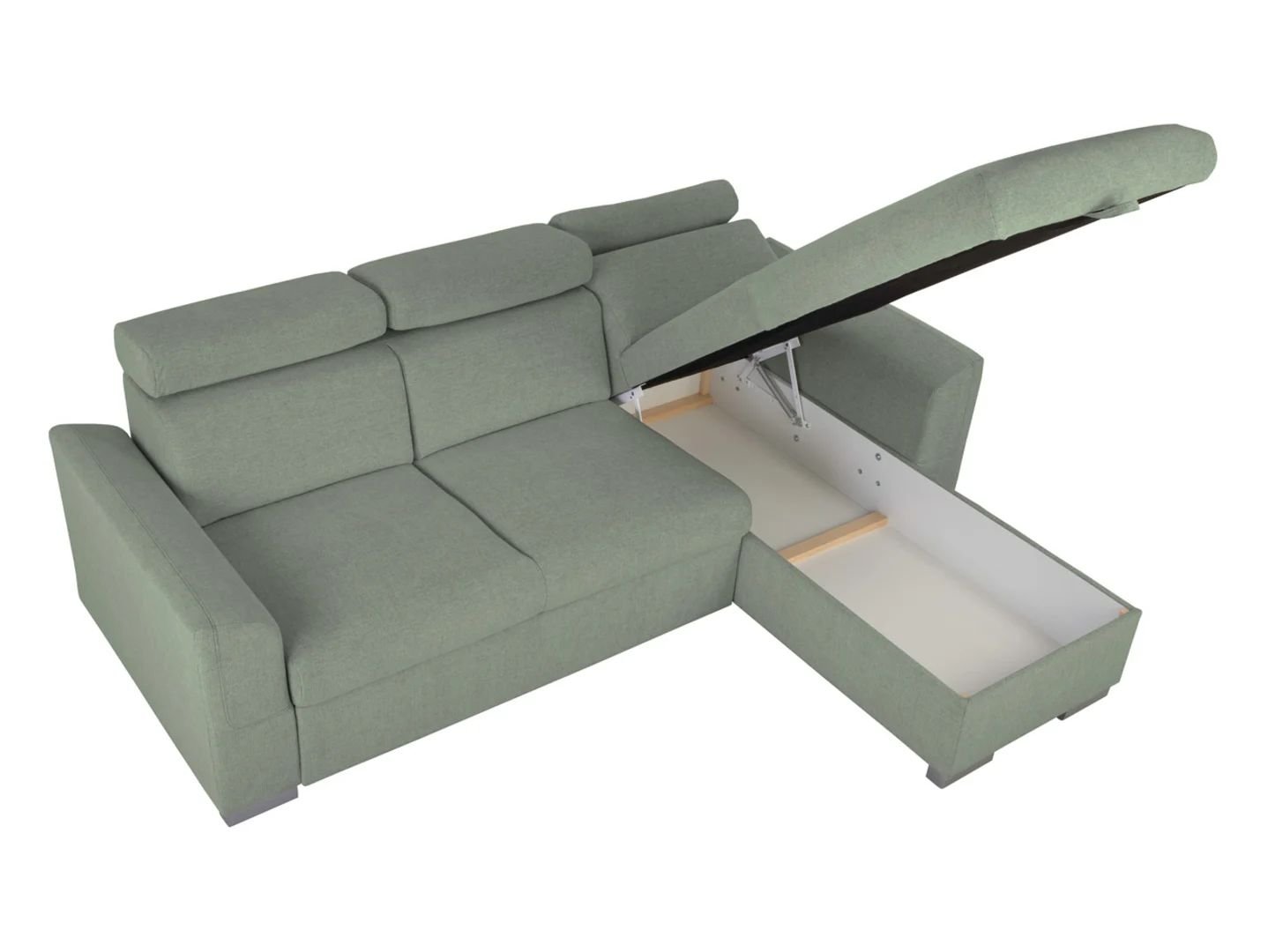 Evia universal corner sofa with sleeping function, container and adjustable headrests, green - Image 3