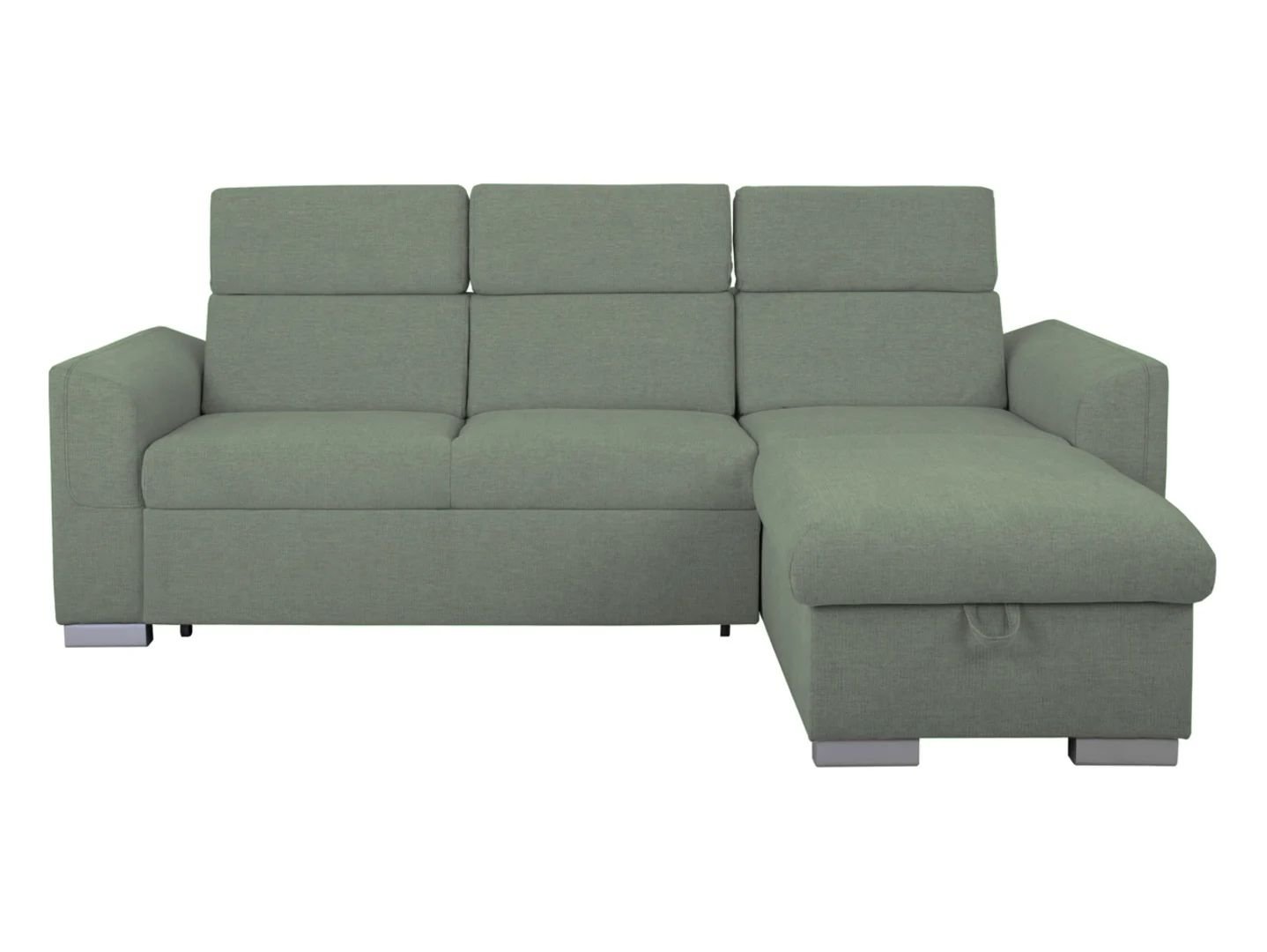 Evia universal corner sofa with sleeping function, container and adjustable headrests, green - Image 4