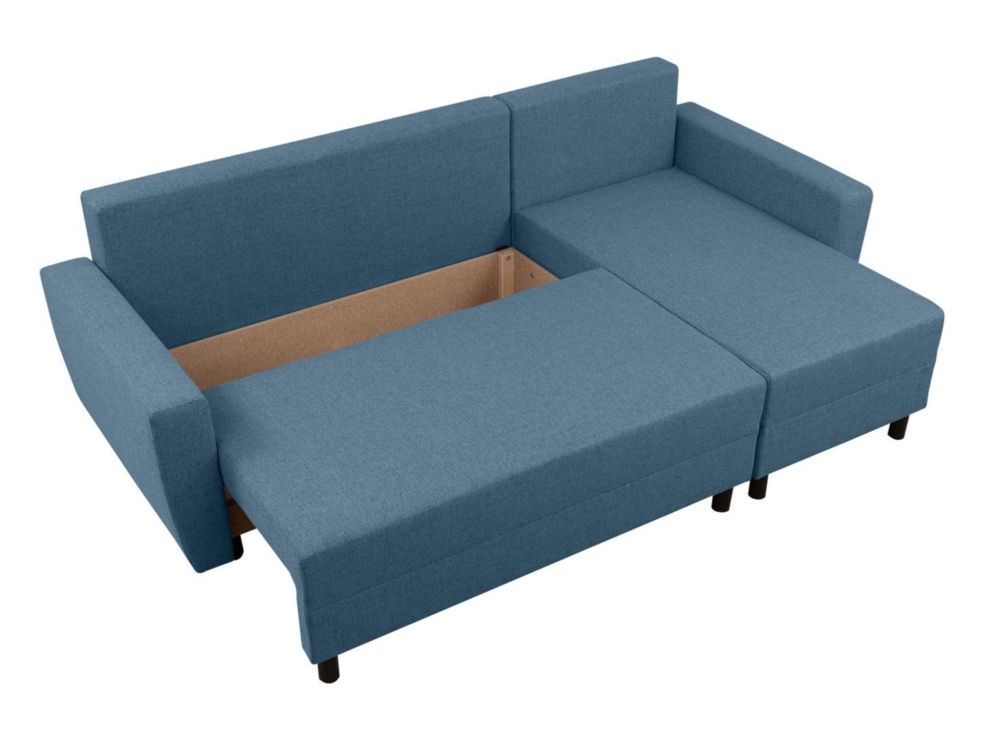 Universal corner sofa MALIN, extendable with box, blue braid
