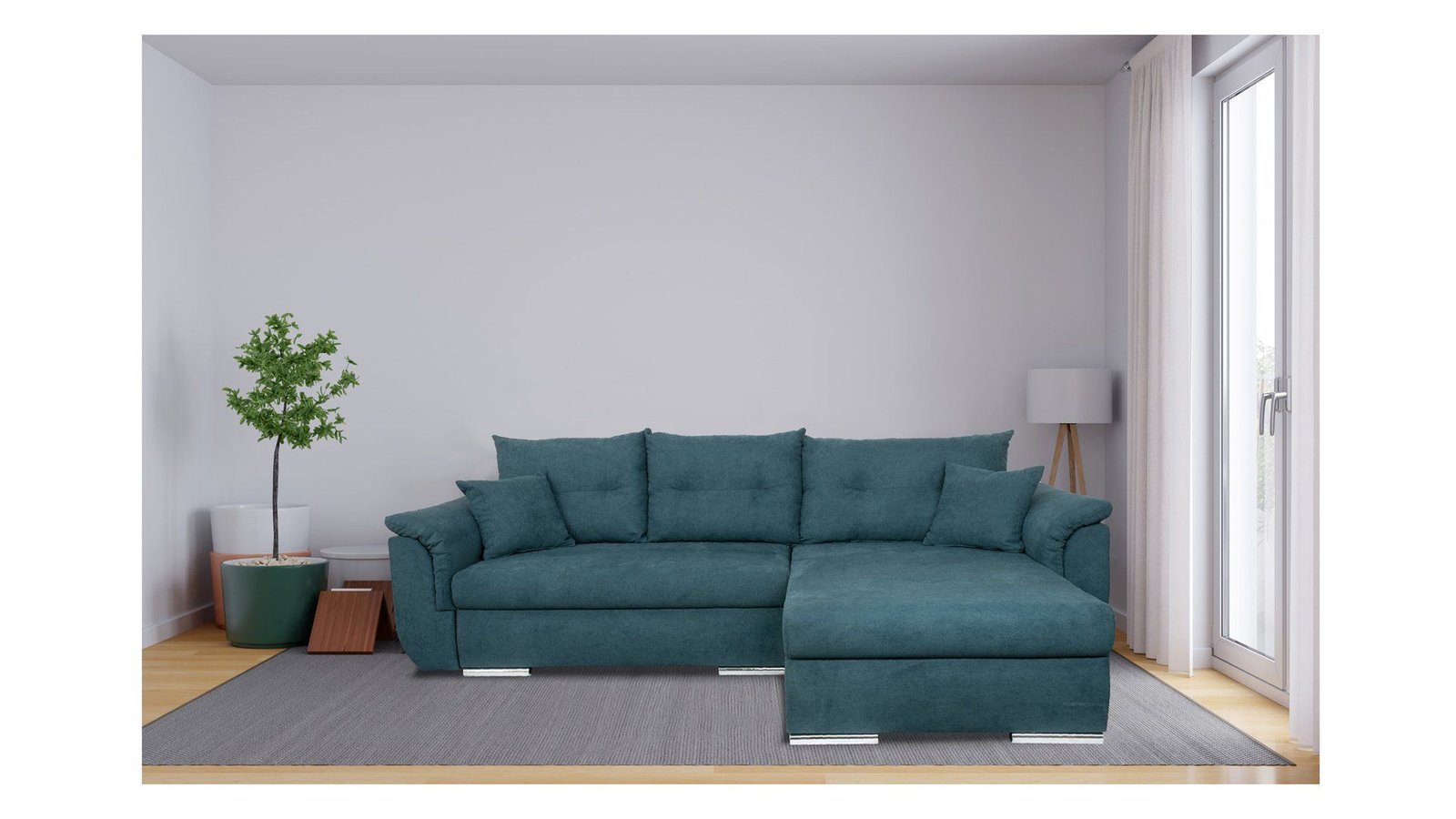 Universal fold-out corner sofa with a container CATANIA turquoise - Image 7