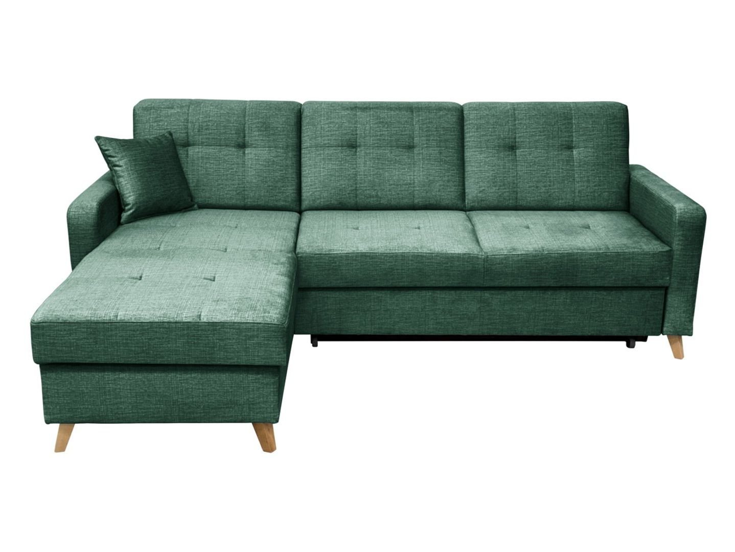 Universal fold-out corner sofa with storage LARS, velvet, green