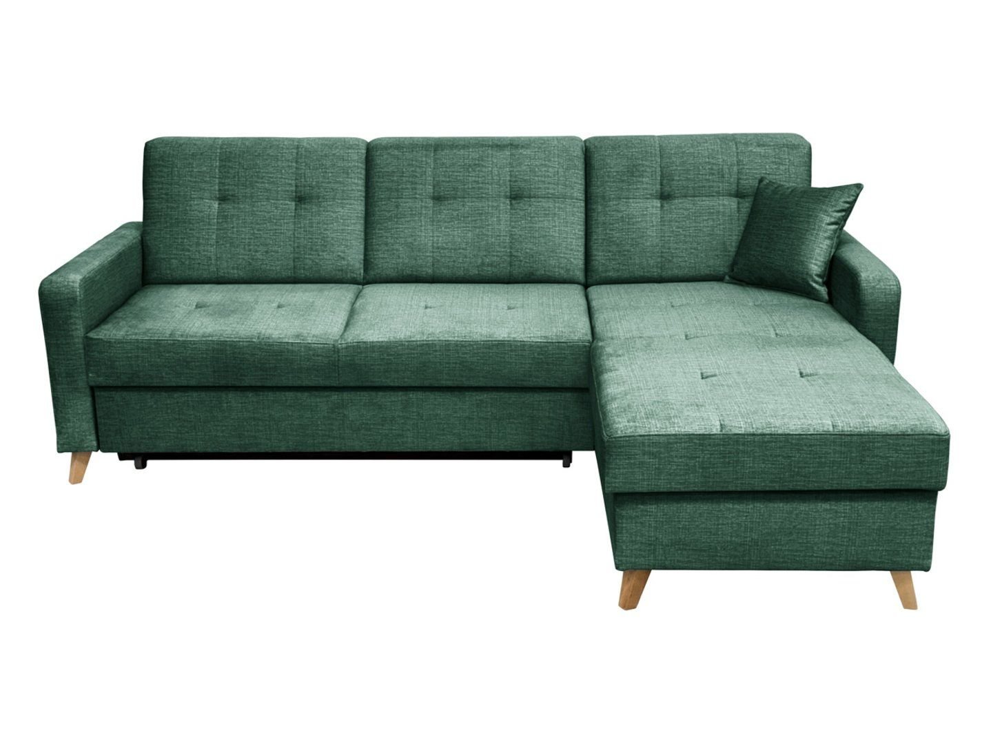 Universal fold-out corner sofa with storage LARS, velvet, green - Image 2