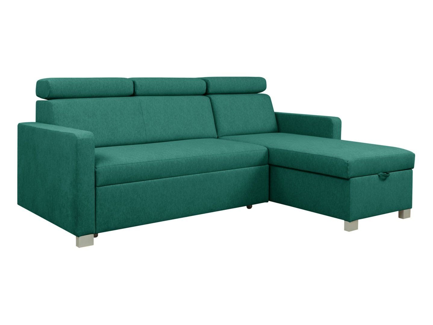 Universal corner sofa with sleeping function and storage compartment BRICO velvet green