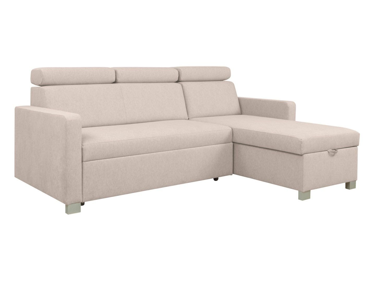 Universal corner sofa with sleeping function and storage compartment BRICO velvet beige