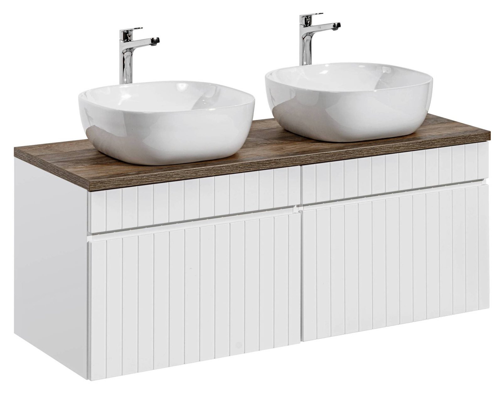 2 x ICONIC WHITE 82-60-D-1S cabinets with 2 x Smile washbasins and countertop