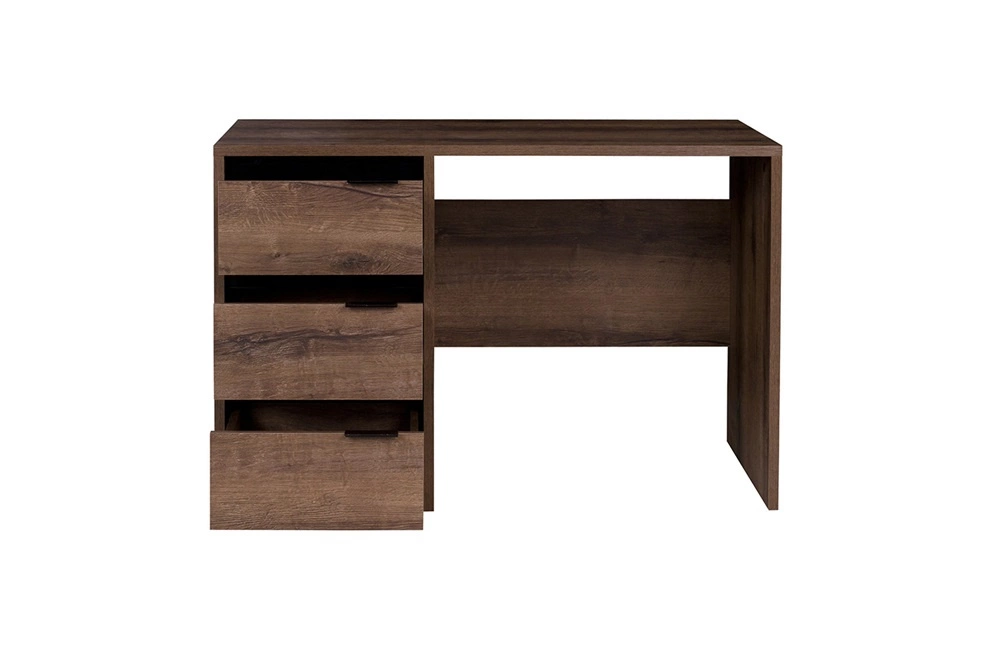 Denver desk 120 cm, Monastery Oak / glossy black, modern desk with drawers, perfect for a teenager's room or office - Image 2