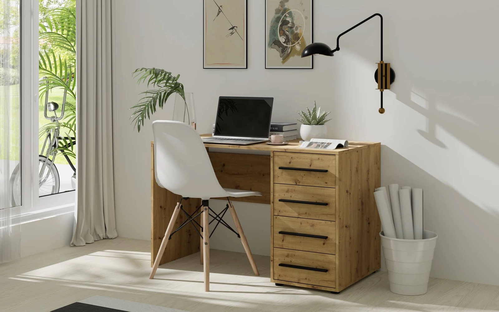 Maxione desk, 120 cm, artistic oak, modern desk with drawers, versatile design, perfect for a teenager's room or office - Image 4