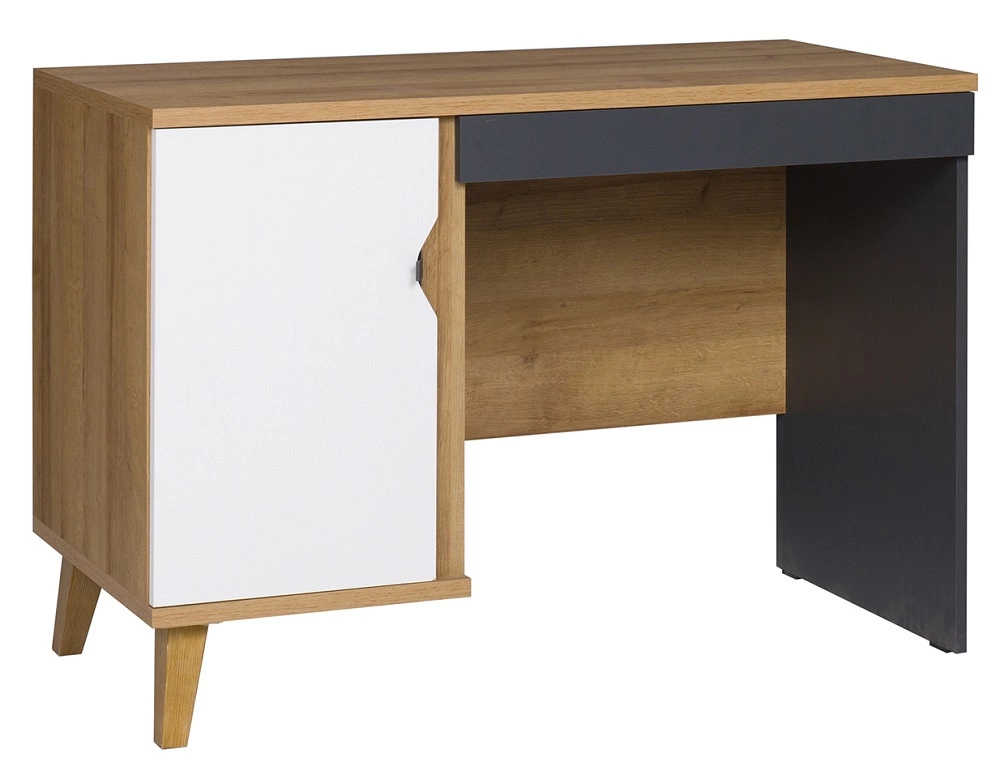 Memone desk, 110 cm, golden oak / white / graphite, perfect desk for a youth room or home office in Scandinavian style