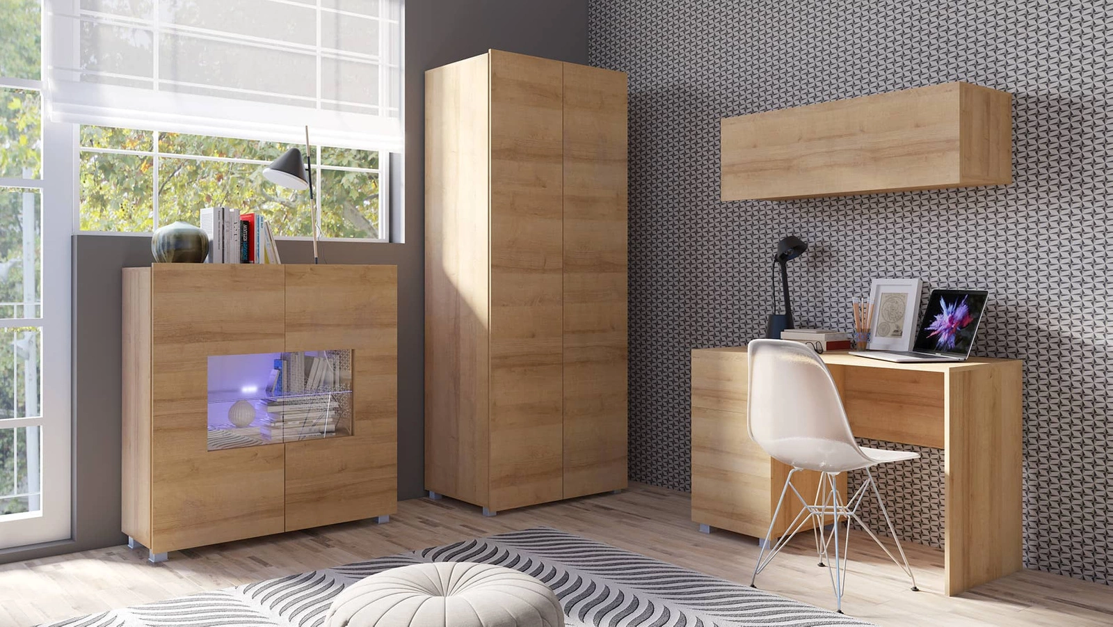 CALABRINI desk with drawers, 100 cm, golden oak color, minimalist design, simple shape, perfect for an office or a teenager's room - Image 3