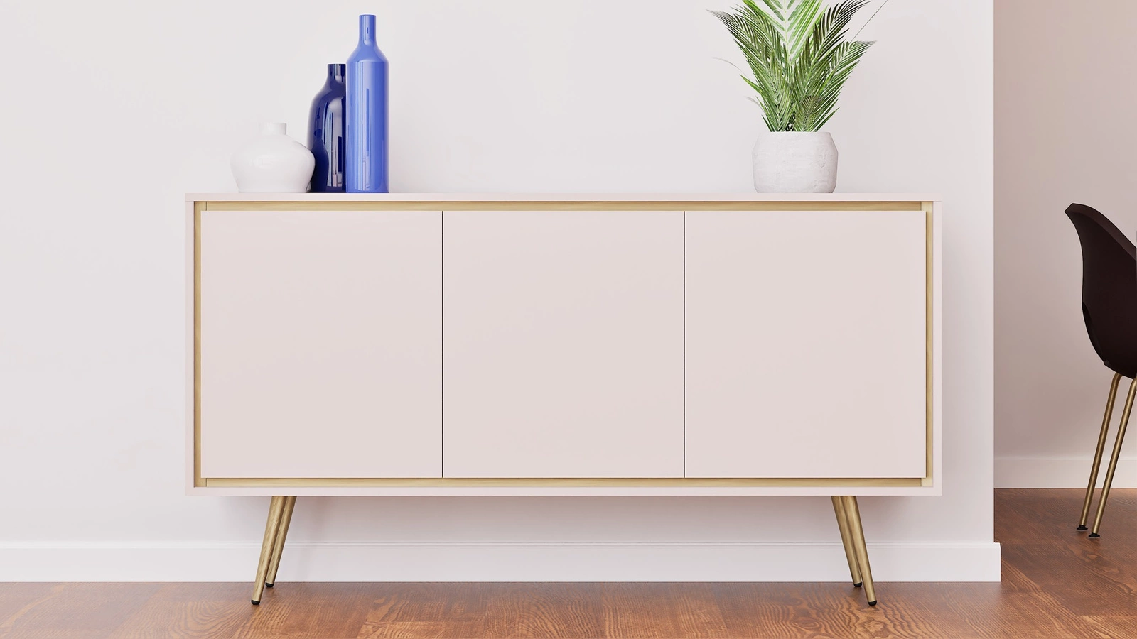 Nevea chest of drawers 150 cm beige elegant chest of drawers for the living room with a subtle and interesting style, opens by pushing
