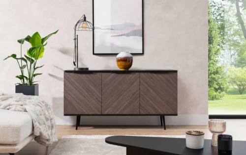 Tullio chest of drawers 150 cm, graphite black/captain’s deck color – an elegant chest of drawers with an intriguing design and designer-trimmed handles