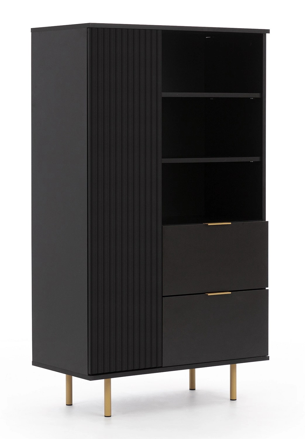 Tall chest of drawers "Sula", 80 cm, black, elegant and functional chest of drawers with a grooved front enriched with metal handles