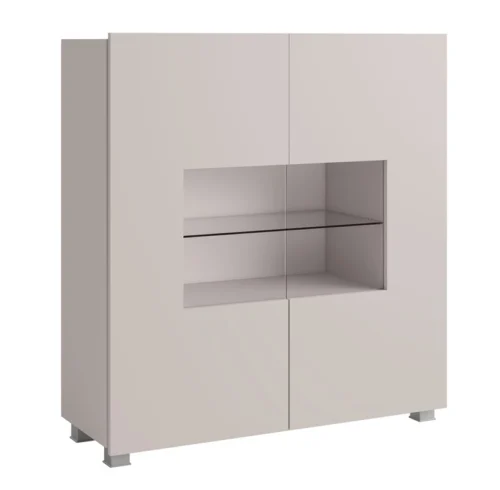 CALABRINI 100 cm glass chest of drawers, beige color, minimalist design, stylish chest of drawers for the living room, simple shape, suitable for any interior