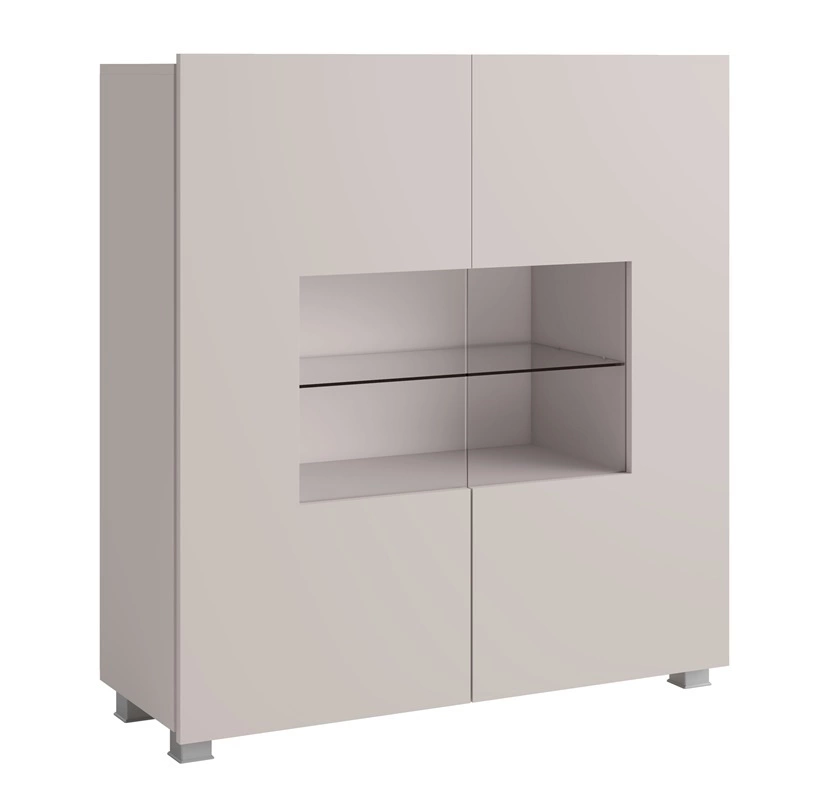 CALABRINI 100 cm glass chest of drawers, beige color, minimalist design, stylish chest of drawers for the living room, simple shape, suitable for any interior