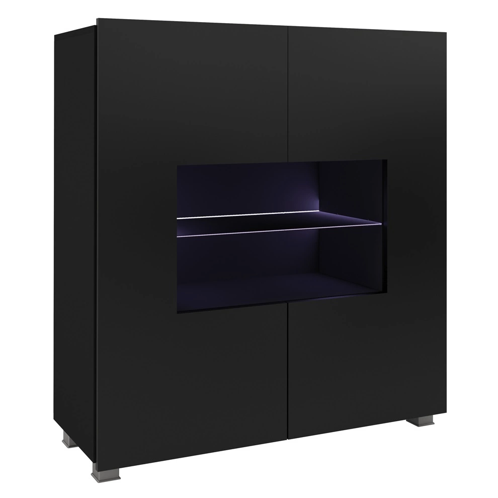 CALABRINI 100 cm glass chest of drawers, glossy black, minimalist design, stylish chest of drawers for the living room, simple shape, suitable for any interior
