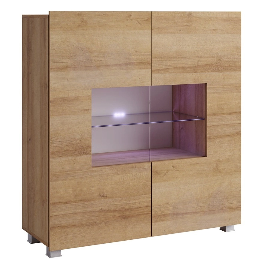 CALABRINI 100 cm glass chest of drawers, golden oak, minimalist design, stylish chest of drawers for the living room, simple shape, suitable for any interior
