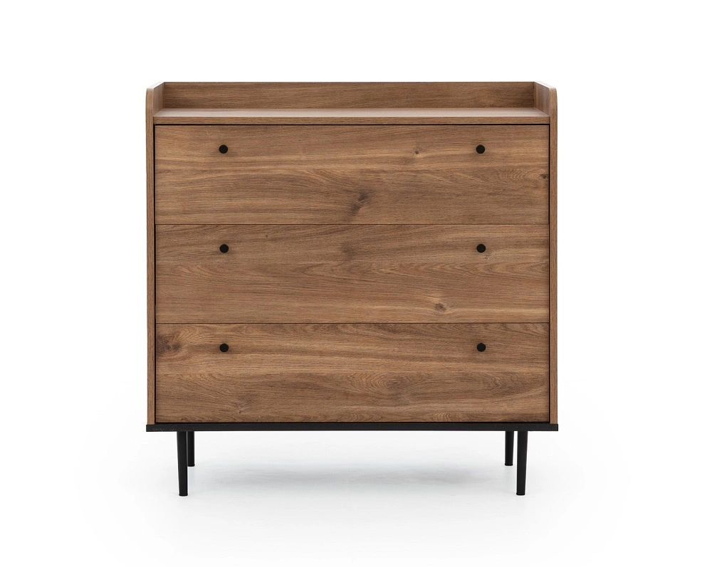 Apallo chest of drawers 90 cm, brandy oak, castello, original design, high tabletop edges, body mounted on metal legs
