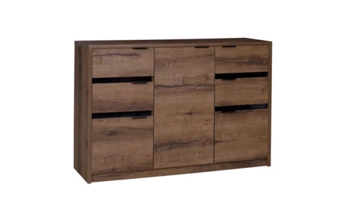 Denver chest of drawers 135 cm, monastery oak / glossy black, simple chest of drawers in a modern version, durable metal handles