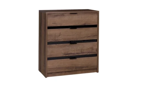 Denver chest of drawers, 81 cm, Monastery oak / glossy black, simple chest of drawers for bedroom, living room or hallway, with handles