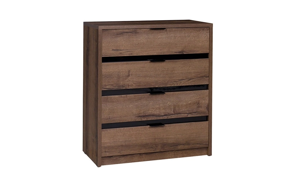 Denver chest of drawers, 81 cm, Monastery oak / glossy black, simple chest of drawers for bedroom, living room or hallway, with handles
