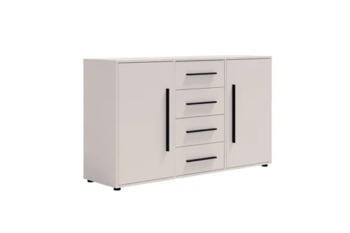Maxione chest of drawers, 150 cm, beige, elegant and versatile style, suitable for the bedroom or living room, with tasteful black handles