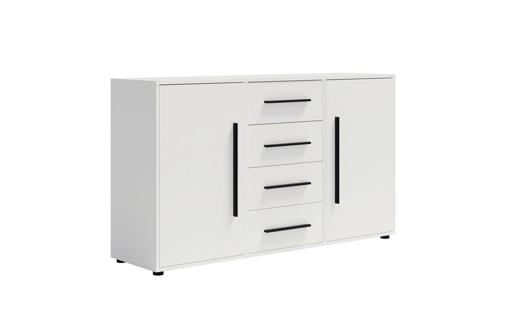 "Maxione" chest of drawers 150 cm, white, elegant and versatile chest of drawers for the bedroom or living room, tasteful black handles