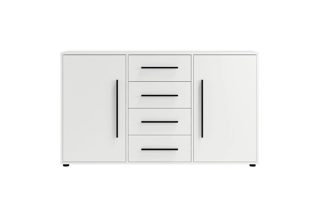 "Maxione" chest of drawers 150 cm, white, elegant and versatile chest of drawers for the bedroom or living room, tasteful black handles - Image 4