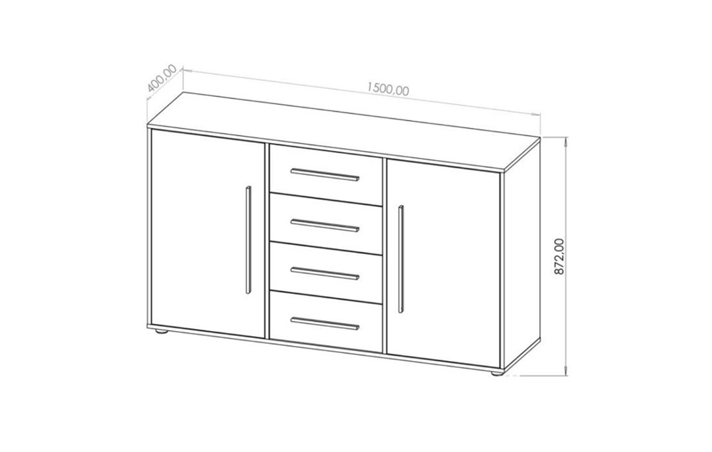"Maxione" chest of drawers 150 cm, white, elegant and versatile chest of drawers for the bedroom or living room, tasteful black handles - Image 2