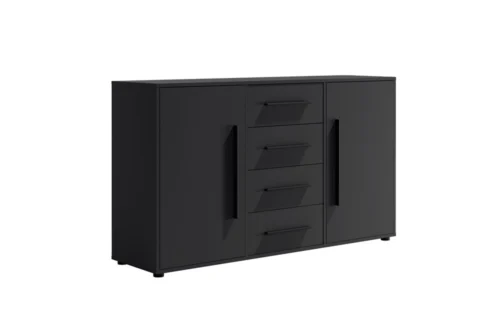 “Maxione” chest of drawers 150 cm, black, elegant and versatile chest of drawers for the bedroom or living room, tasteful black handles