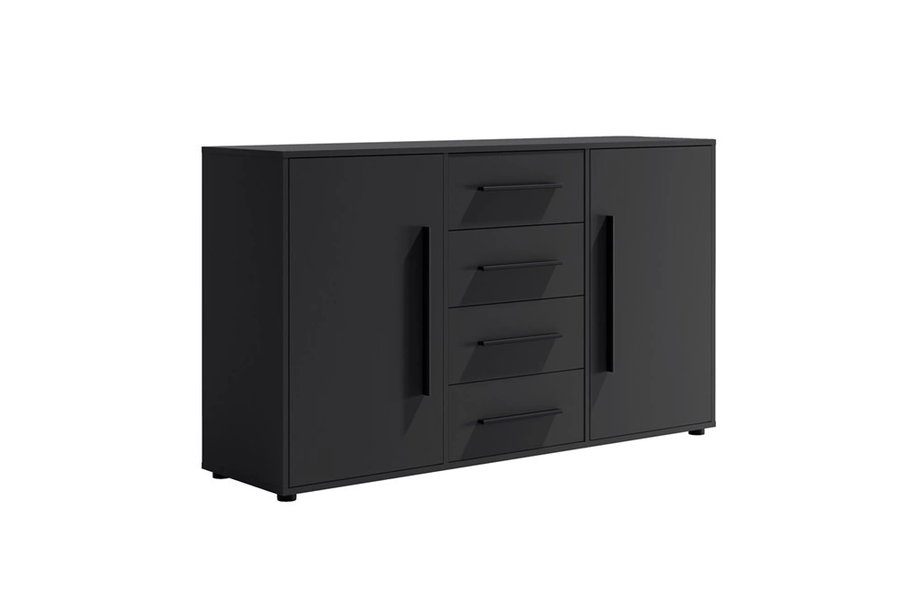 "Maxione" chest of drawers 150 cm, black, elegant and versatile chest of drawers for the bedroom or living room, tasteful black handles