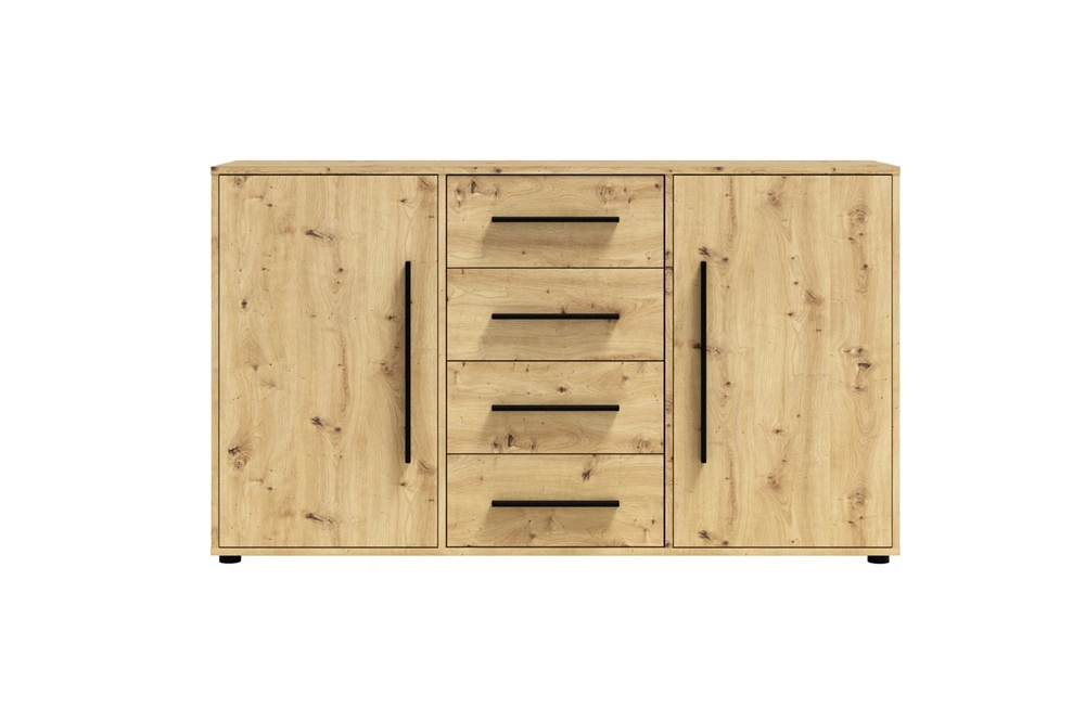 "Maxione" chest of drawers, 150 cm, artistic oak color, elegant and versatile chest of drawers for the bedroom or living room, tasteful black handles - Image 3