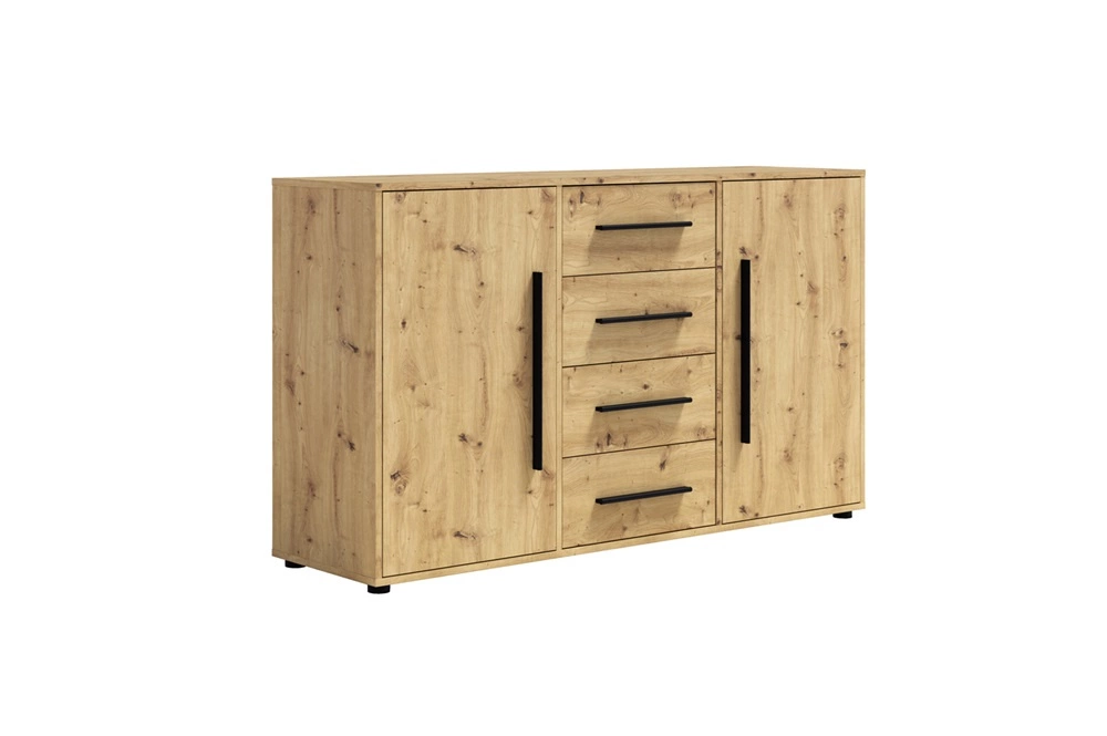 "Maxione" chest of drawers, 150 cm, artistic oak color, elegant and versatile chest of drawers for the bedroom or living room, tasteful black handles