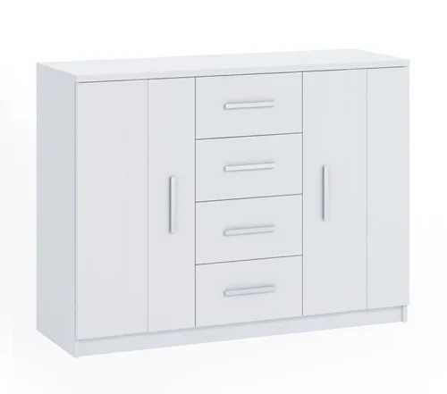 Dresser “Rico”, 120 cm, white, functional furniture with a timeless design, perfect dresser for the bedroom or living room