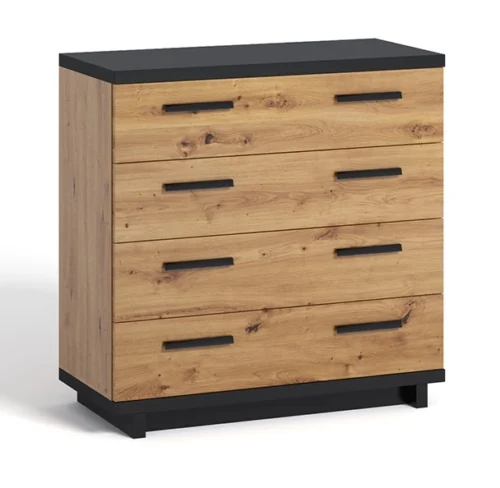 Simi GB chest of drawers, 90 cm, Artisan Oak / black, minimalist design, classic shape, perfect chest of drawers for the living room or lounge