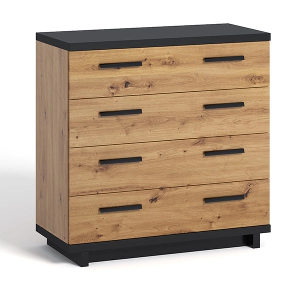 Simi GB chest of drawers, 90 cm, Artisan Oak / black, minimalist design, classic shape, perfect chest of drawers for the living room or lounge