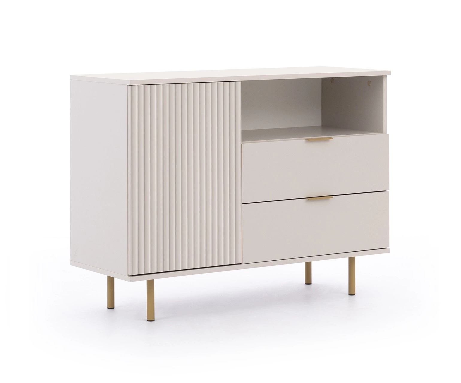 Sula chest of drawers 107 cm beige, elegant and functional chest of drawers with a decorative grooved front enriched with metal handles - Image 5