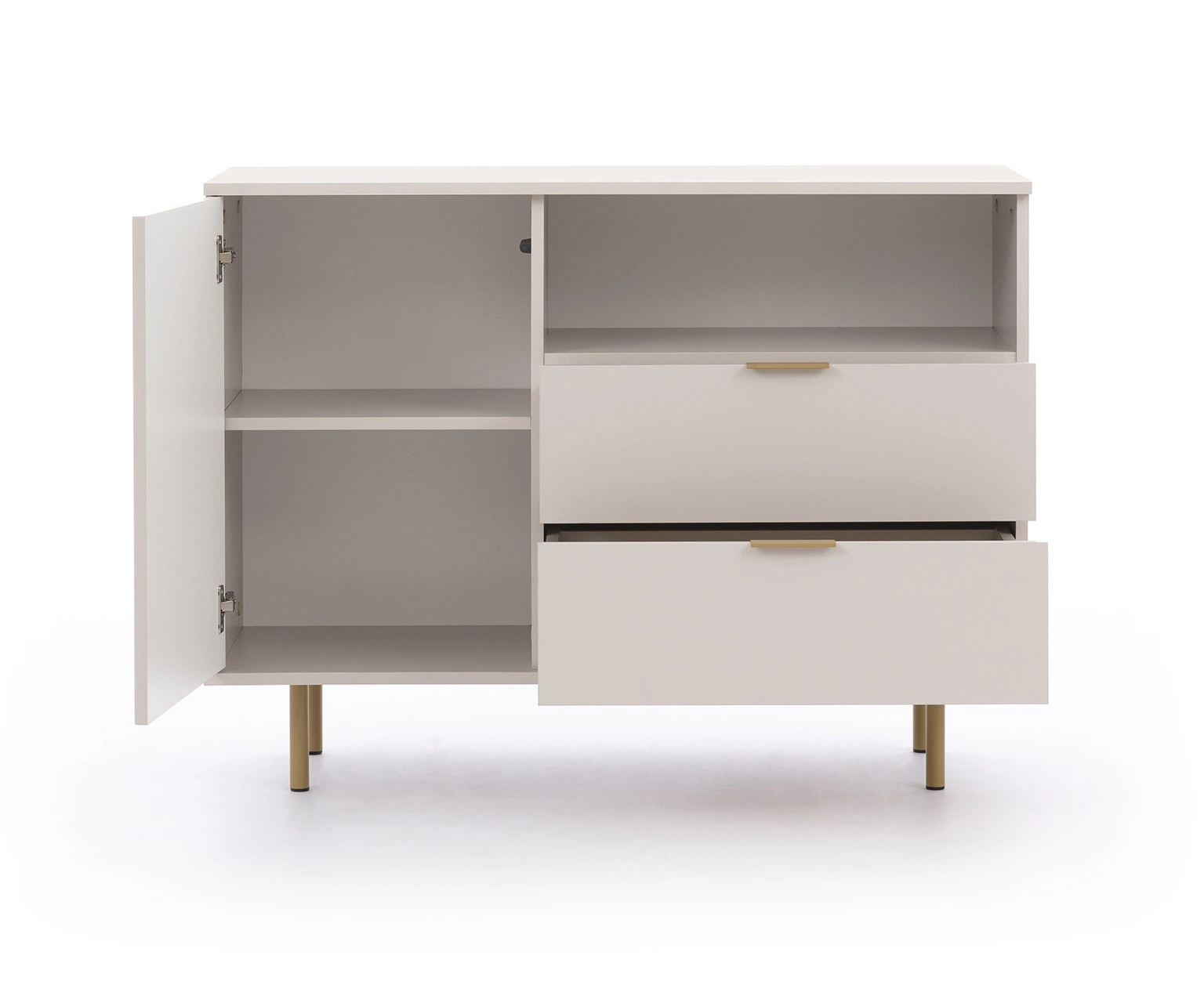 Sula chest of drawers 107 cm beige, elegant and functional chest of drawers with a decorative grooved front enriched with metal handles - Image 4
