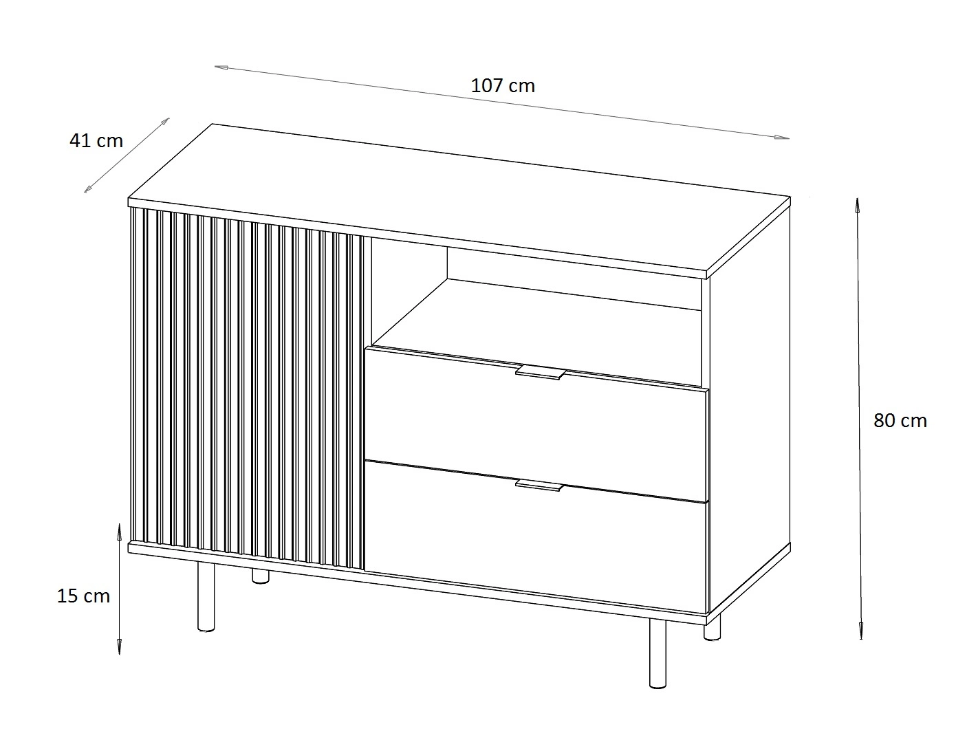 Sula chest of drawers 107 cm beige, elegant and functional chest of drawers with a decorative grooved front enriched with metal handles - Image 3