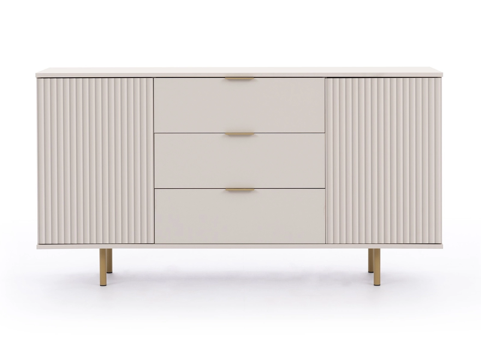 Sula chest of drawers 150 cm beige, elegant and functional chest of drawers with decorative grooves on the facades and metal handles - Image 2