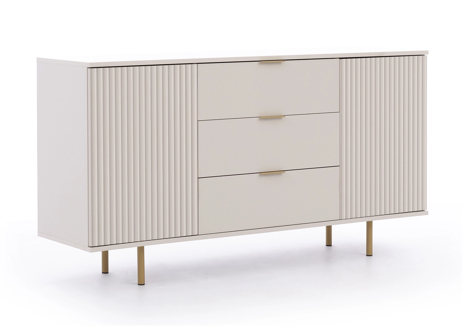 Sula chest of drawers 150 cm beige, elegant and functional chest of drawers with decorative grooves on the facades and metal handles - Image 5