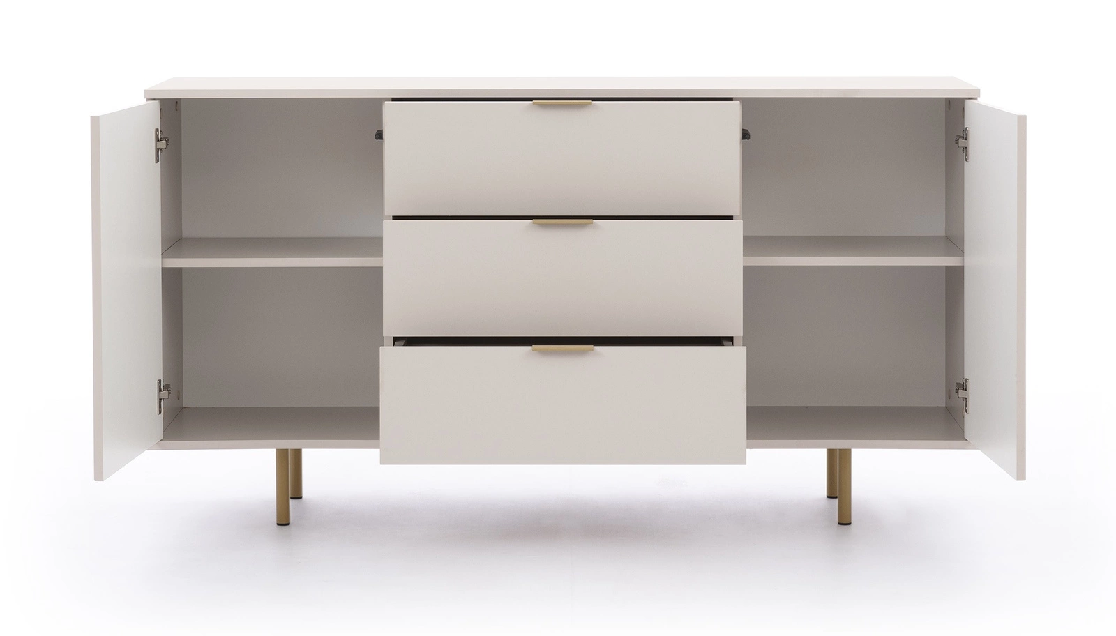 Sula chest of drawers 150 cm beige, elegant and functional chest of drawers with decorative grooves on the facades and metal handles - Image 4