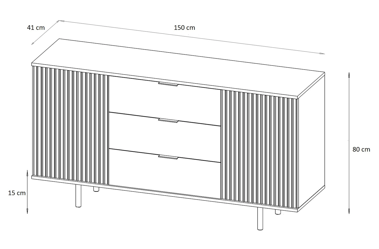 Sula chest of drawers 150 cm beige, elegant and functional chest of drawers with decorative grooves on the facades and metal handles - Image 3